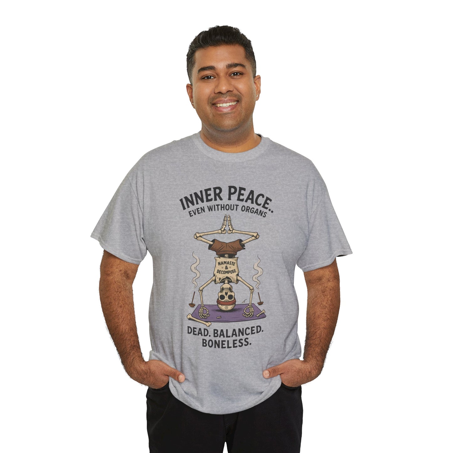 Inner Peace Skeleton Yoga Unisex Tee, Dark Humor Meditation Shirt, Gift for Mindfulness Lovers, Yoga Shirt, Peaceful Vibes