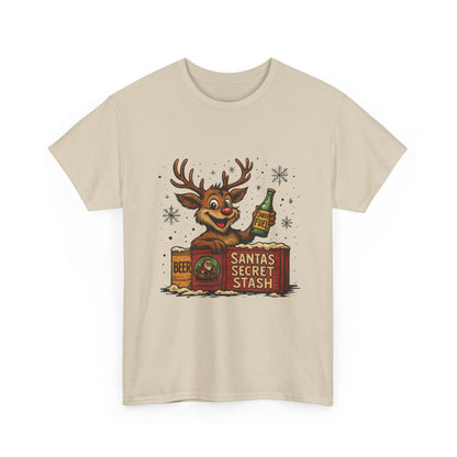 Men's Funny Christmas T-Shirt, Santa's Secret Stash Reindeer Tee