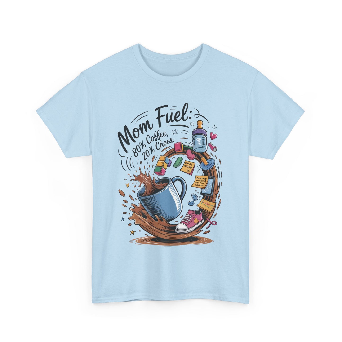 Mom Fuel Heavy Cotton Tee, Funny Coffee Lover T-Shirt, Gift for Moms, Mother's Day, Casual Wear, Pajama Top
