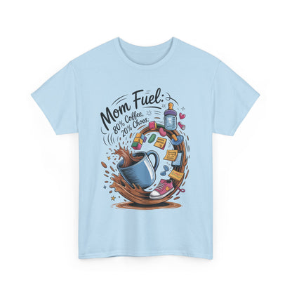 Mom Fuel Heavy Cotton Tee, Funny Coffee Lover T-Shirt, Gift for Moms, Mother's Day, Casual Wear, Pajama Top