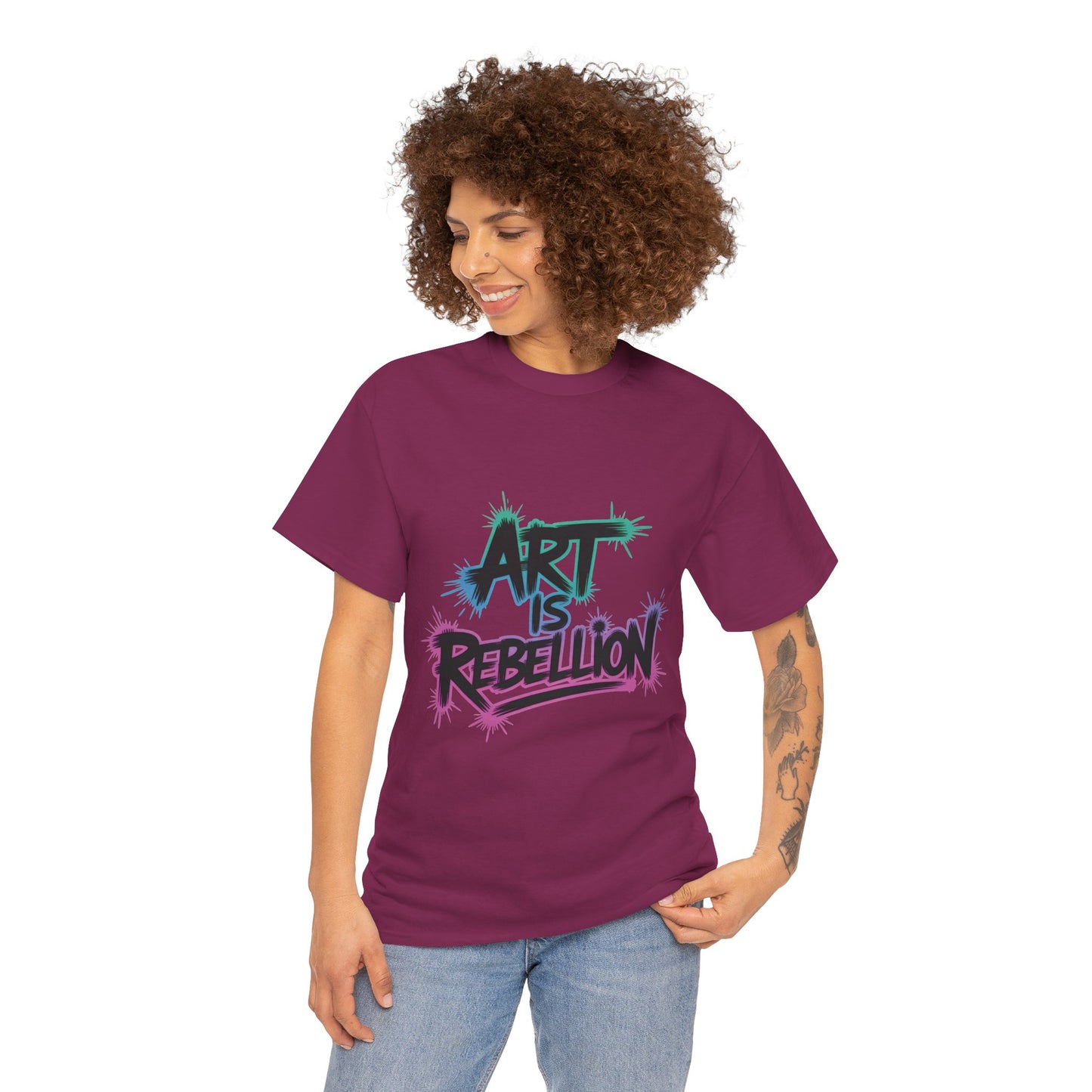 Art Is Rebellion Women's Graphic T-Shirt, Graffiti Street Art Tee, Bold Rebel Statement Top