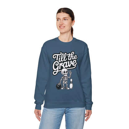 Funny Skeleton Bowling Sweatshirt, Womens Crewneck, Halloween Gift, Casual Wear, Till the Grave Sweatshirt, Bowling Lover Apparel