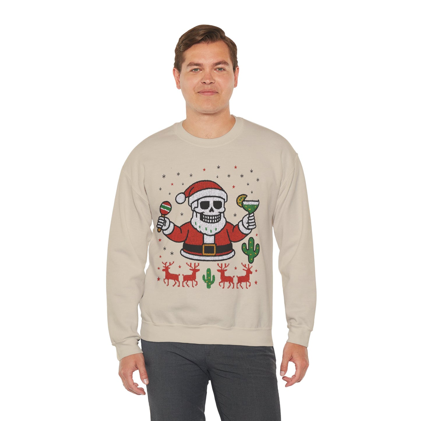 Skeleton Santa Ugly Christmas Sweatshirt for Men, Funny Margarita Holiday Jumper