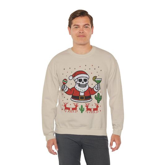 Skeleton Santa Ugly Christmas Sweatshirt for Men, Funny Margarita Holiday Jumper