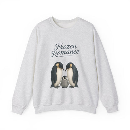 Womens Heavy Blend™ Crewneck Sweatshirt, Womens Frozen Romance Penguin Sweatshirt, Cute Animal Pullover, Romantic Graphic Top