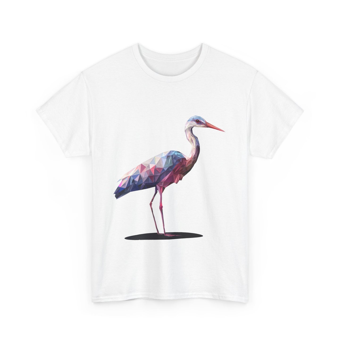 Geometric Heron T-Shirt, Colorful Polygon Bird Graphic, Nature Lover Unisex Heavy Cotton Tee, Geometric Crane Tee, Bird Lovers Gift