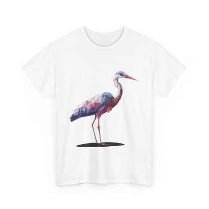 Geometric Heron T-Shirt, Colorful Polygon Bird Graphic, Nature Lover Unisex Heavy Cotton Tee, Geometric Crane Tee, Bird Lovers Gift