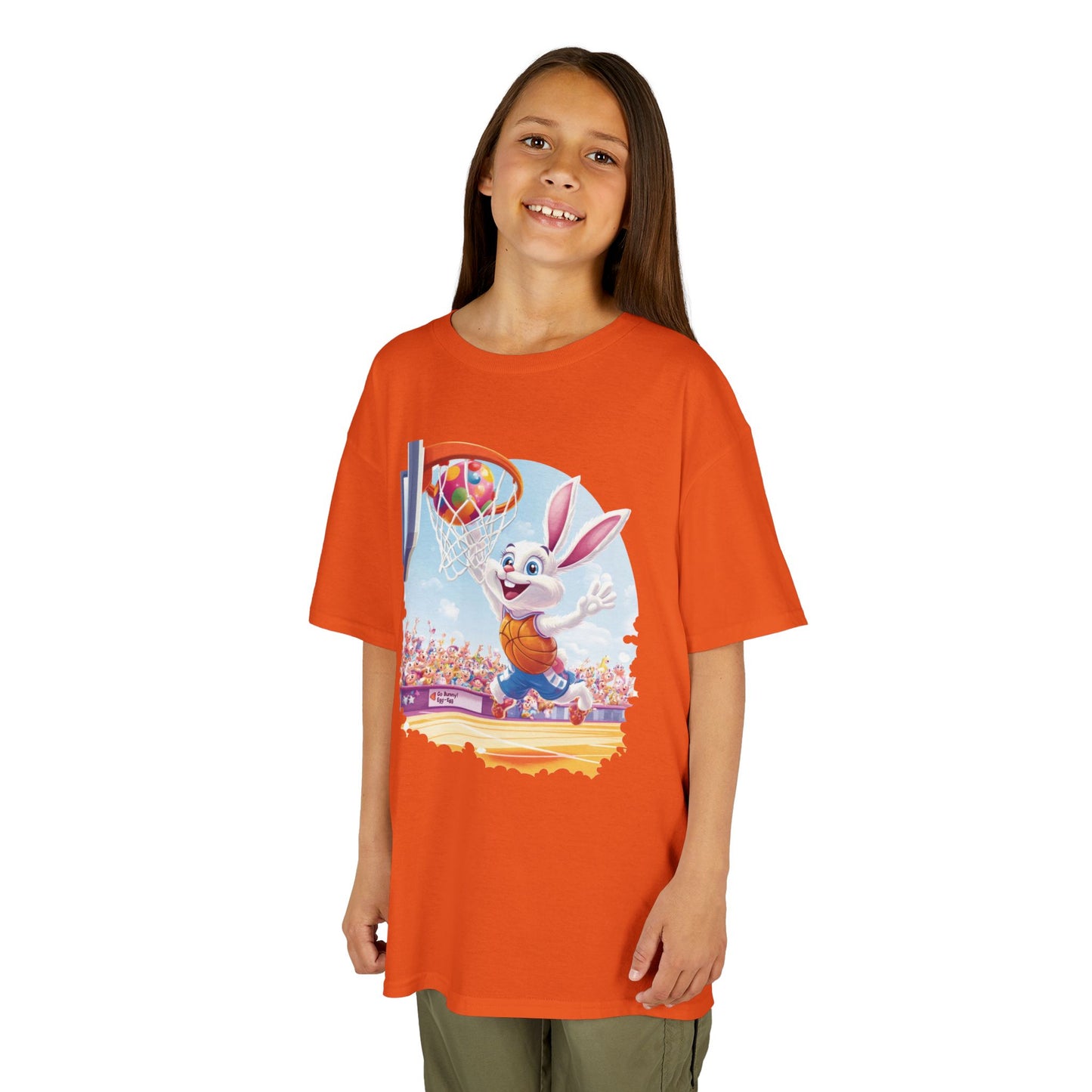 Easter Basketball Bunny Kids T-Shirt - Funny Bunny Dunking Egg Ball, Cute Spring Sports Tee for Kids, Fun Holiday Gift Idea