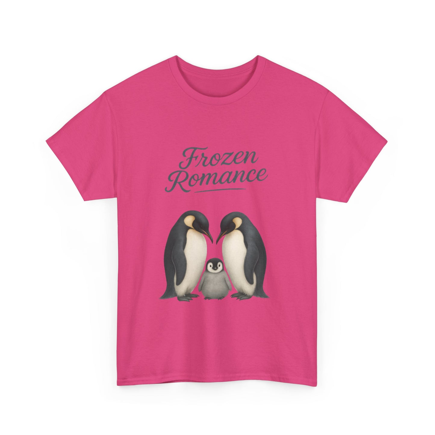 Womens Heavy Cotton Tee, Womens Frozen Romance Penguin T-Shirt, Cute Animal Graphic Tee, Love Birds Shirt Gift