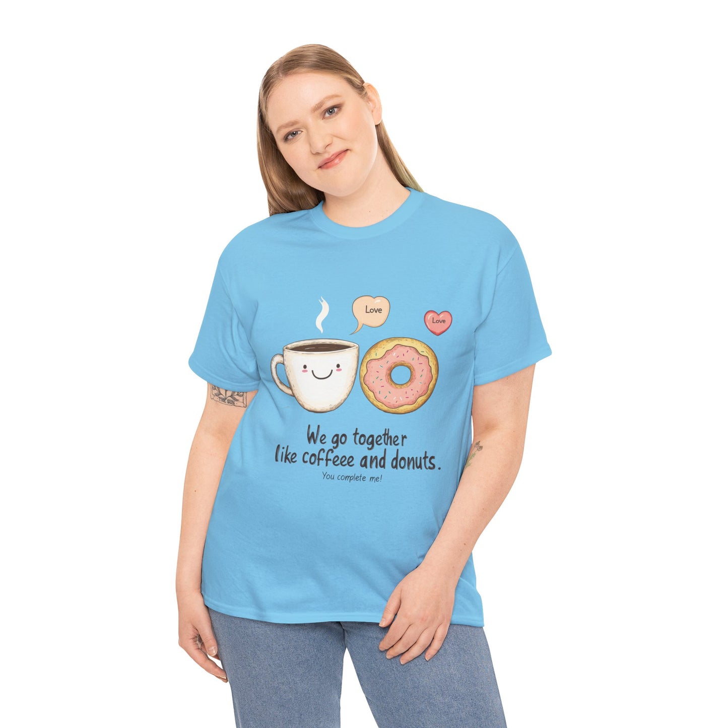 Cute Coffee and Donut Love T-Shirt, Funny Couple Quote, Kawaii Breakfast Graphic Shirt, Gift for Coffee Lovers, Gift for Valentine's Day