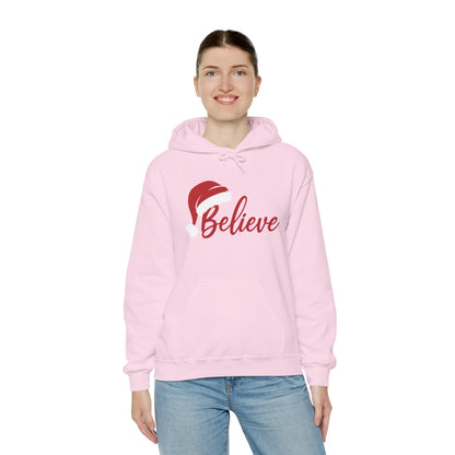 Believe Christmas Women's Hoodie, Minimal Santa Hat Holiday Sweatshirt for Women