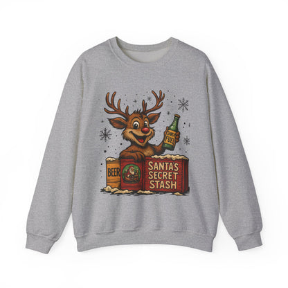 Mens Funny Christmas Sweatshirt, Santa's Secret Stash Reindeer Pullover, Men's Heavy Blend™ Crewneck Sweatshirt