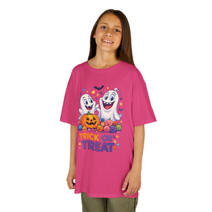 Trick or Treat Kids Halloween T-Shirt, Cute Ghosts Pumpkin Design, Fun Spooky Tee for Boys Girls