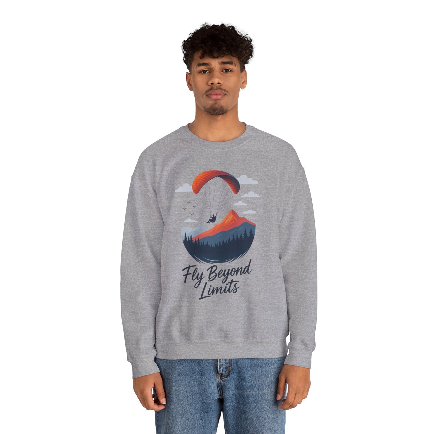 Adventure Inspiration Crewneck Sweatshirt - Fly Beyond Limits, Cozy Outdoor Outfit, Gift for Adventurers, Travel, Motivation Apparel