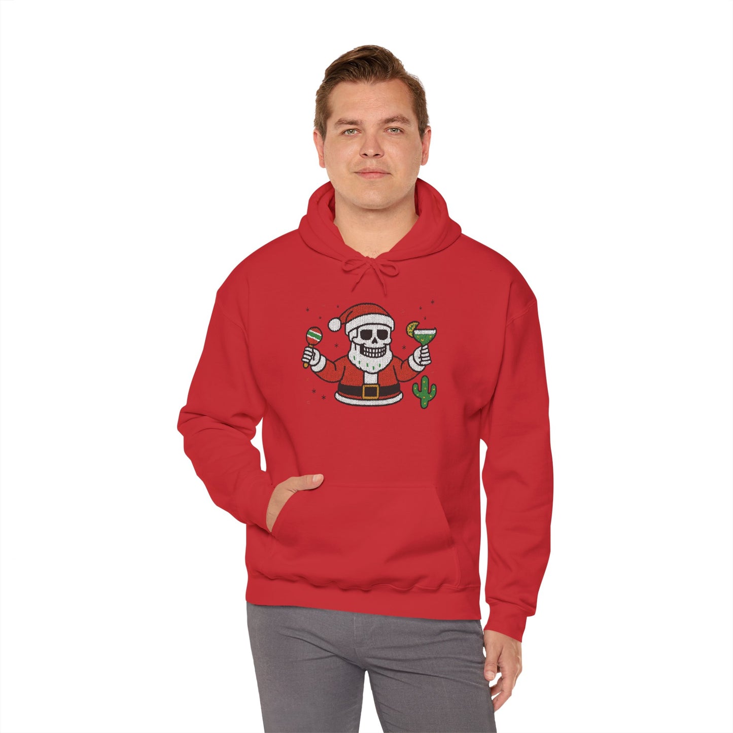 Skeleton Santa Funny Christmas Hoodie for Men, Ugly Margarita Holiday Sweatshirt