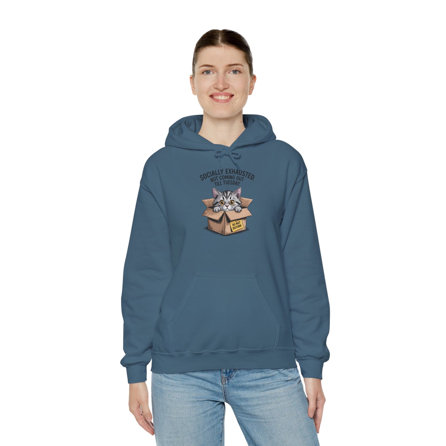 Socially Exhausted Cat Hoodie - Cozy Sweatshirt for Cat Lovers, Funny Gift, Casual Wear, Unique Animal Apparel, Perfect for Relaxing Days
