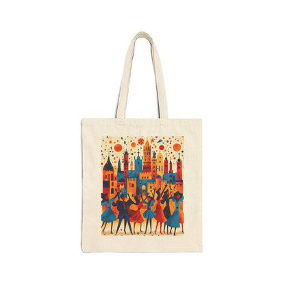 Colorful Dance Scene Cotton Canvas Tote Bag, Eco-Friendly Shopping Bag, Artsy Gift, Everyday Use Tote, Festival Tote Bag, Stylish Beach Bag