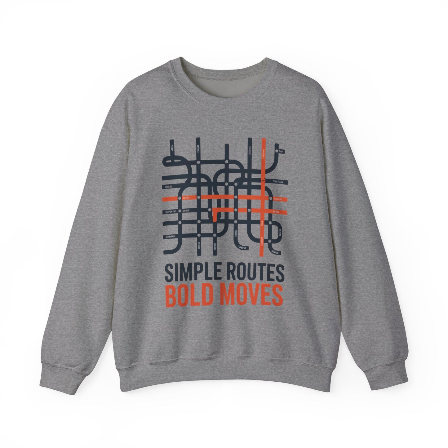 Men's Heavy Blend™ Crewneck Sweatshirt, Simple Routes Bold Moves Sweatshirt, Minimalist Metro Map Graphic Pullover