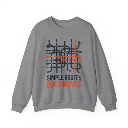 Men's Heavy Blend™ Crewneck Sweatshirt, Simple Routes Bold Moves Sweatshirt, Minimalist Metro Map Graphic Pullover