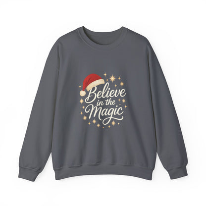 Believe in the Magic Women's Christmas Shirt, Santa Hat Holiday Cozy Sweatshirt, Women's Heavy Blend™ Crewneck Sweatshirt