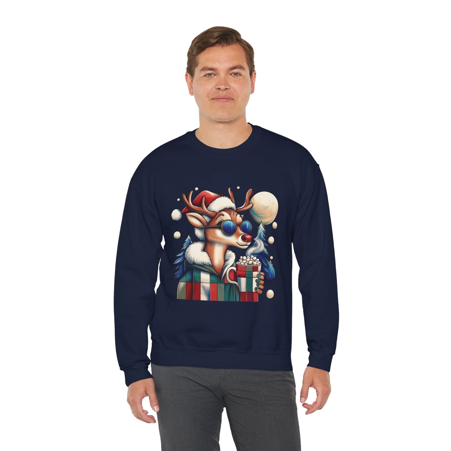 Cool Reindeer Christmas Sweatshirt, Funny Holiday Pullover for Men, Men's Heavy Blend™ Crewneck Sweatshirt