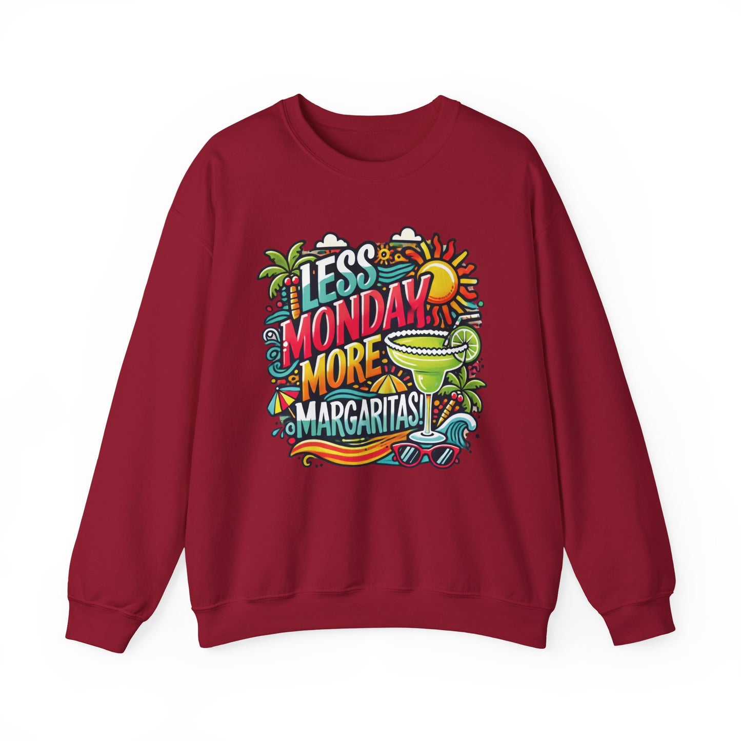 Less Monday More Margaritas Crewneck Sweatshirt, Funny Summer Unisex Beach Vibes Pullover, Fun Unisex Crewneck, Summer Parties Sweatshirt