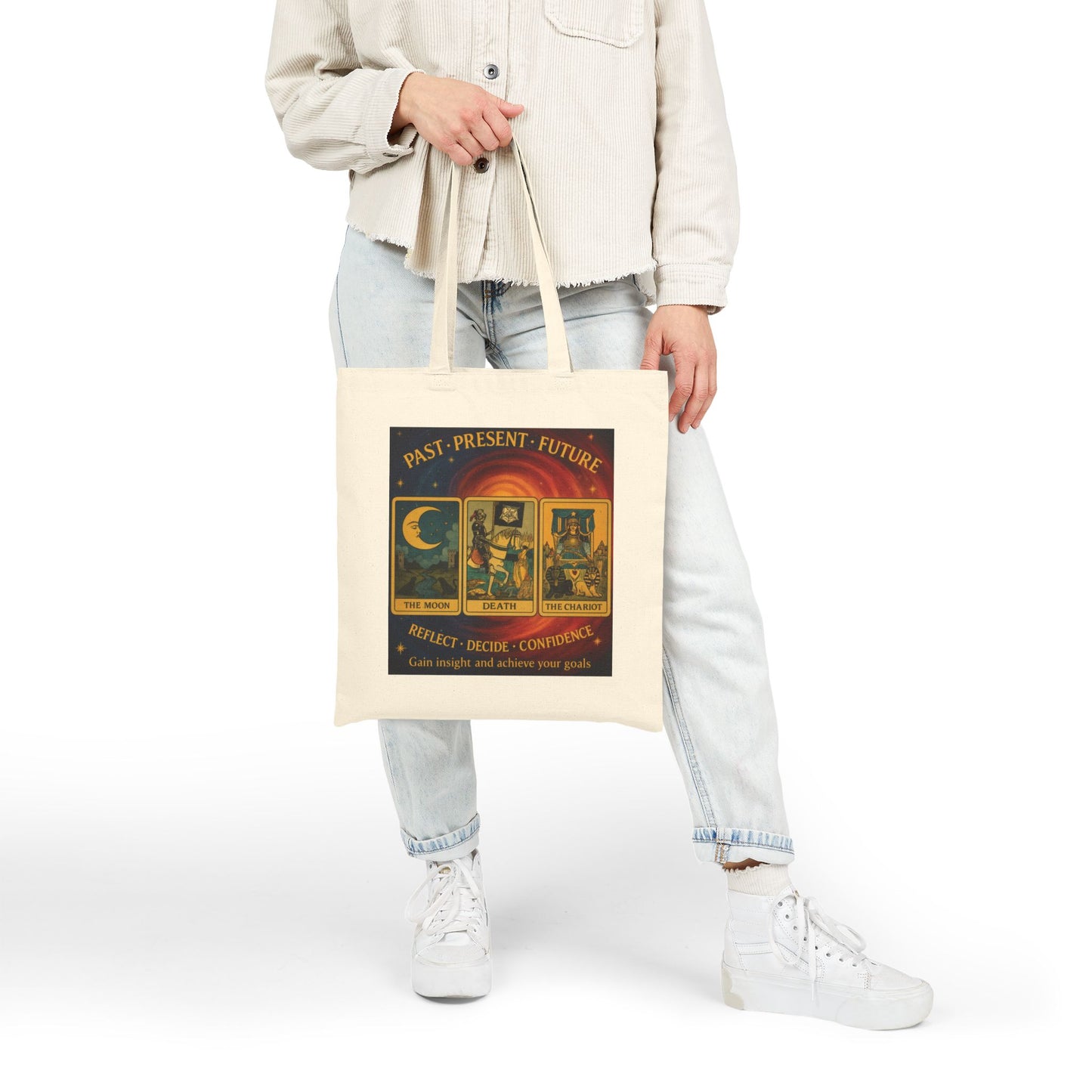 Past Present Future Tarot Tote Bag,Spiritual Gift for Tarot Lovers, Spiritual Gifts, Mystical Tarot Tote Bag, Unique Canvas Bag