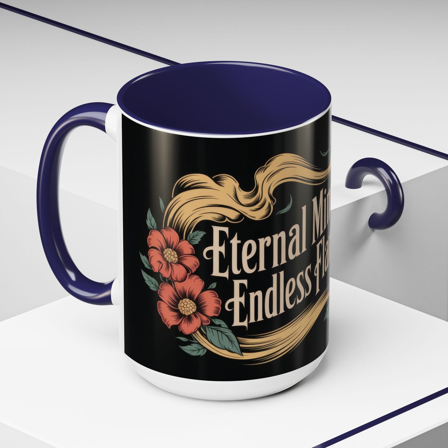 Eternal Mind Endless Flame Mug, Gothic Skull - Floral Coffee Cup, Dark Romantic Gift for Halloween or Everyday Use, Coffee Mug (11, 15oz)