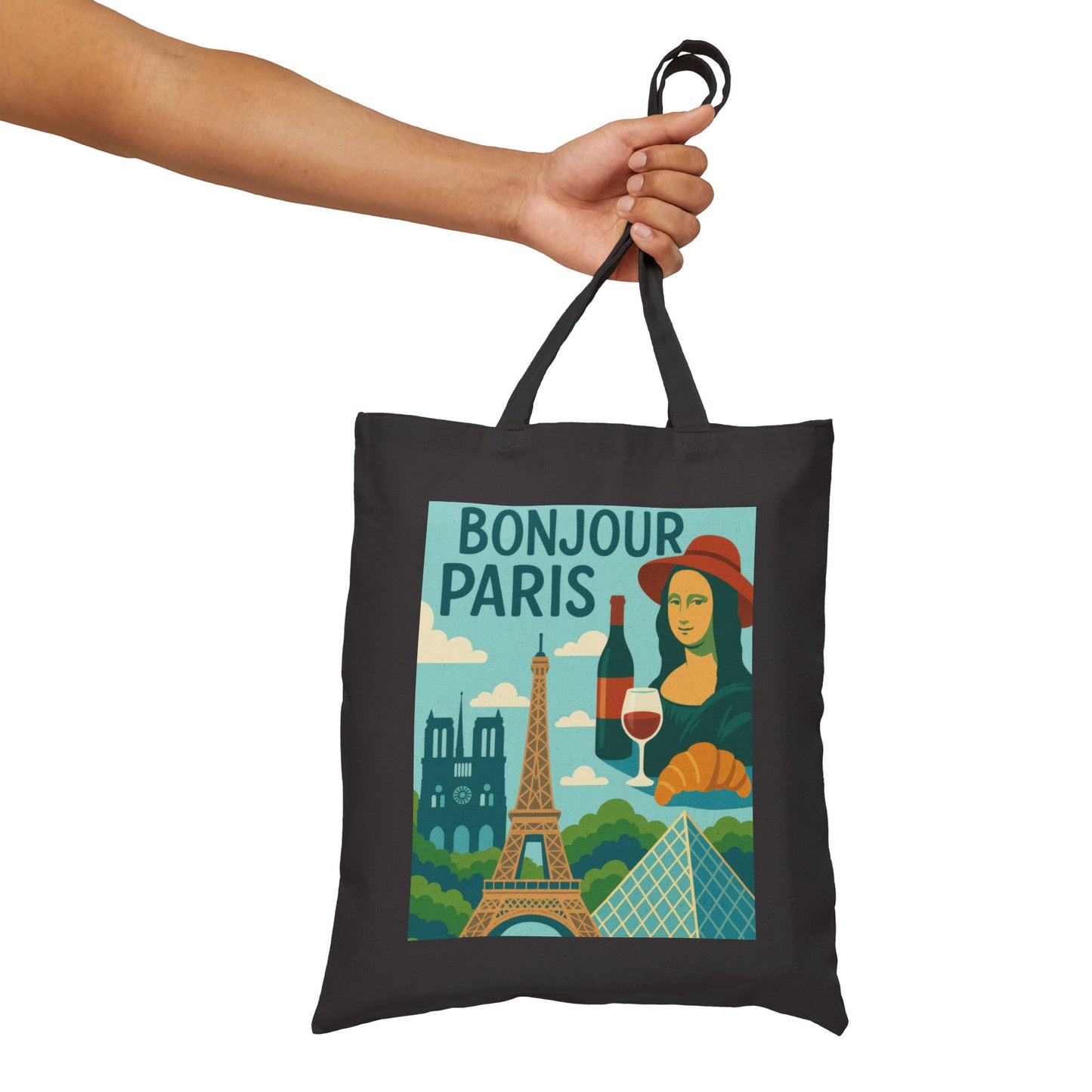 Bonjour Paris Tote Bag, Eco-Friendly Cotton Bag for Shopping, Travel, Gifts, Beach, and Everyday Use