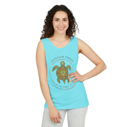 Earth Totem Turtle Womens Tank, Sigillum Terrae Symbol, Elemental Growth Tee, Nature-Inspired Tank Top with Protective Symbol, , Beachwear