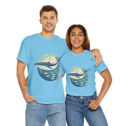 Whale and Fish Unisex Heavy Cotton Tee, Ocean Lover Shirt, Nature Tee, Sea Creature Gift, Casual Summer Top, Ocean Whale Graphic Tee