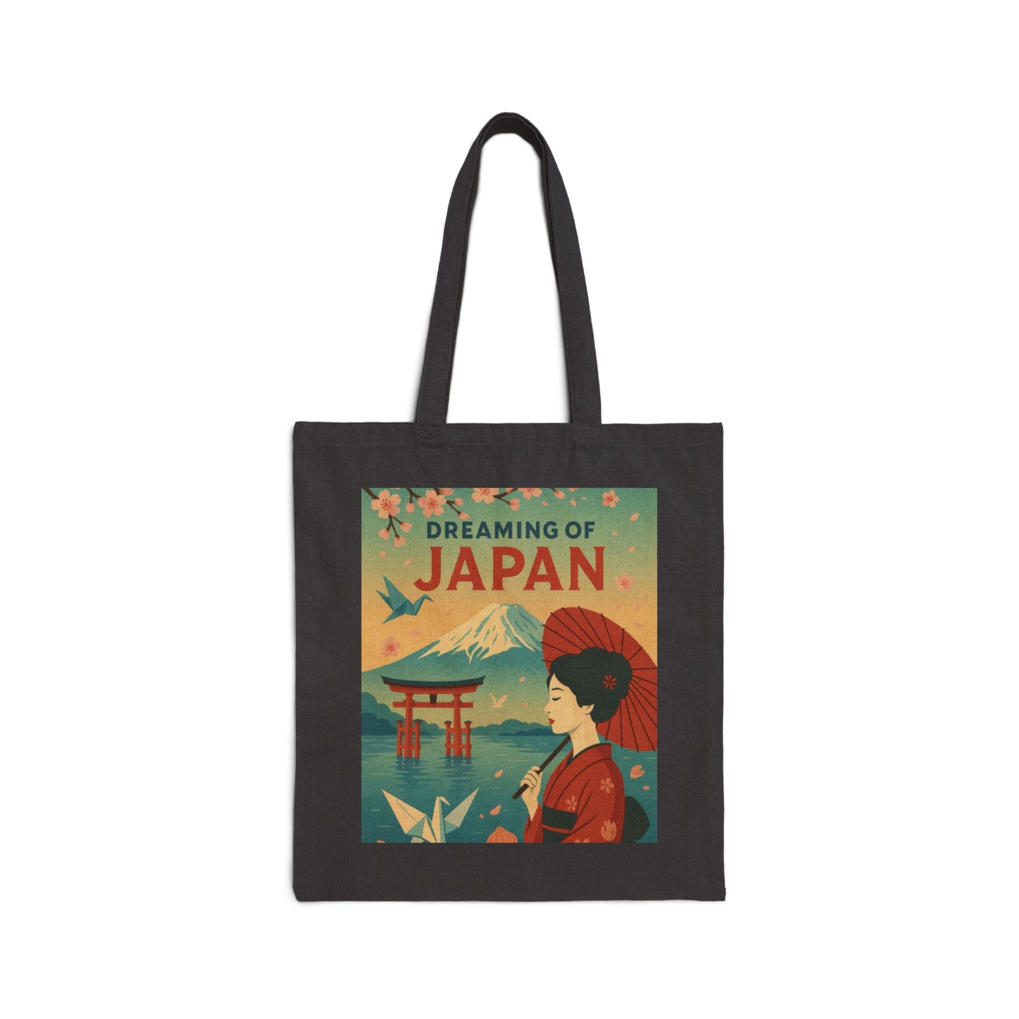 Dreaming of Japan Canvas Tote Bag, Eco-friendly Bag, Travel Tote, Gift for Travelers, Japanese Art Bag, Floral Design Bag