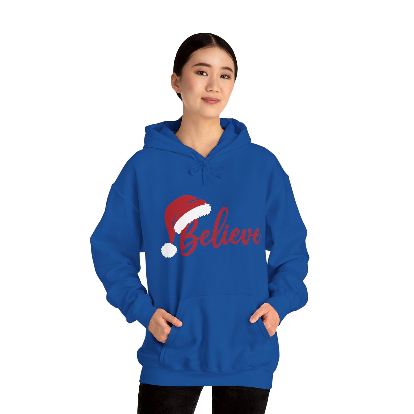 Believe Christmas Women's Hoodie, Minimal Santa Hat Holiday Sweatshirt for Women