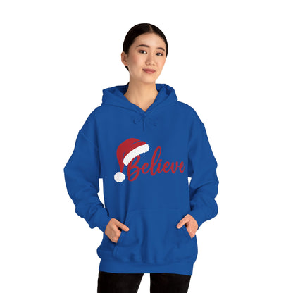 Believe Christmas Women's Hoodie, Minimal Santa Hat Holiday Sweatshirt for Women