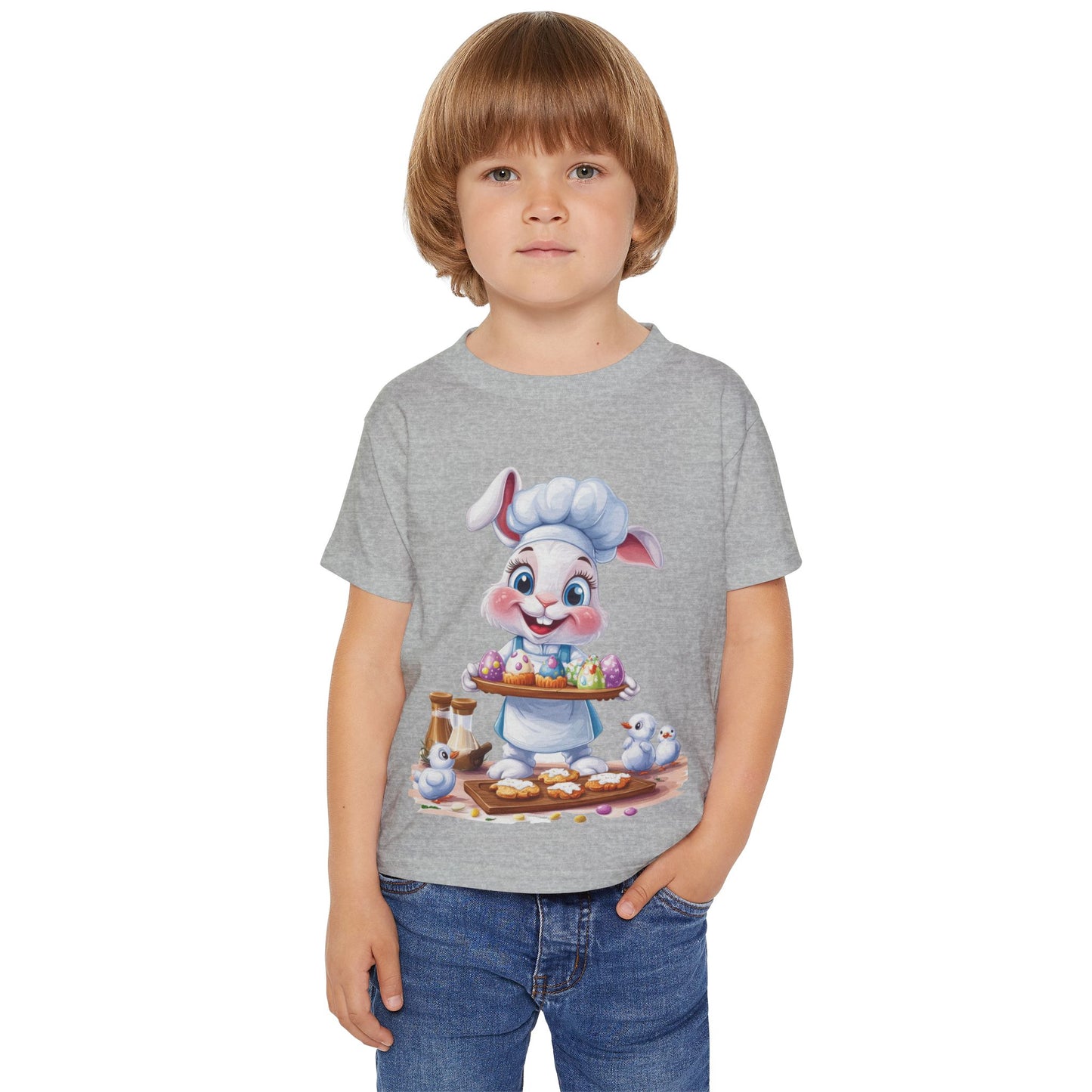 Easter Bunny Chef Toddler T-Shirt - Cute Spring Baking Shirt with Colorful Eggs - Cotton Easter Tee for Kids, Easter Toddler Gift