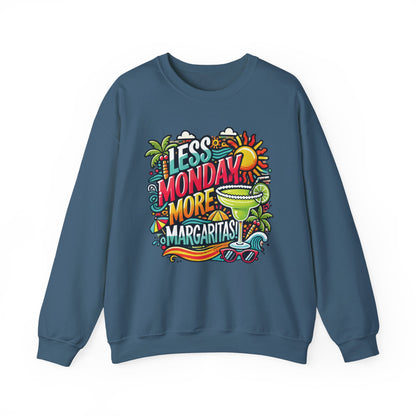 Less Monday More Margaritas Crewneck Sweatshirt, Funny Summer Unisex Beach Vibes Pullover, Fun Unisex Crewneck, Summer Parties Sweatshirt