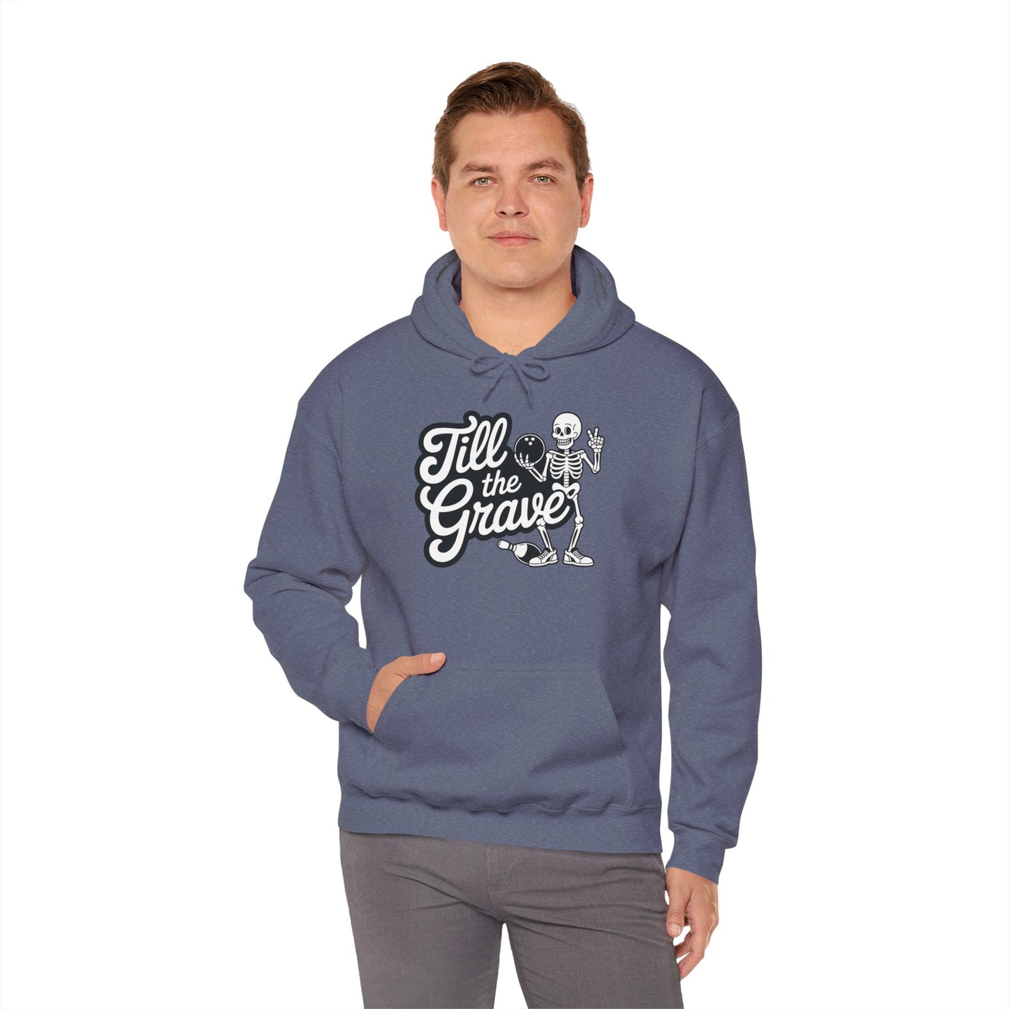 Funny Skeleton Bowling Mens Hoodie, Halloween Apparel, Funny Skeleton Bowling Shirt, Casual Mens Crewneck, Cool Bowler Skull Hoodie