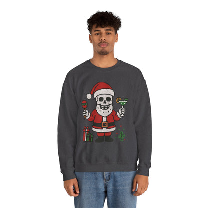 Funny Santa Skull Christmas Men's Sweatshirt, Holiday Margarita Pullover