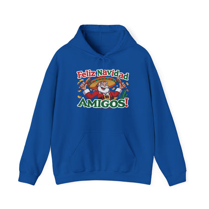 Feliz Navidad Amigos Hoodie, Funny Mexican Santa Christmas Hoodie, Latin Fiesta Holiday Sweatshirt for Men