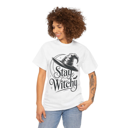 Stay Witchy Gothic Moon Witch Hat Women's T-Shirt, Minimalist Halloween Witchy Graphic Tee