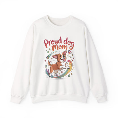 Proud Dog Mom Crewneck Sweatshirt, Pet Lover Gift, Dog Mom Apparel, Animal Lover Clothing, Gift for Dog Moms, Puppy Paw Rainbow Print