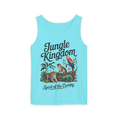 Jungle Kingdom Tank Top, Mens Garment-Dyed Sleeveless Shirt, Spirit of the Canopy Tee, Summer Outfit, Eco-Friendly Casual Wear