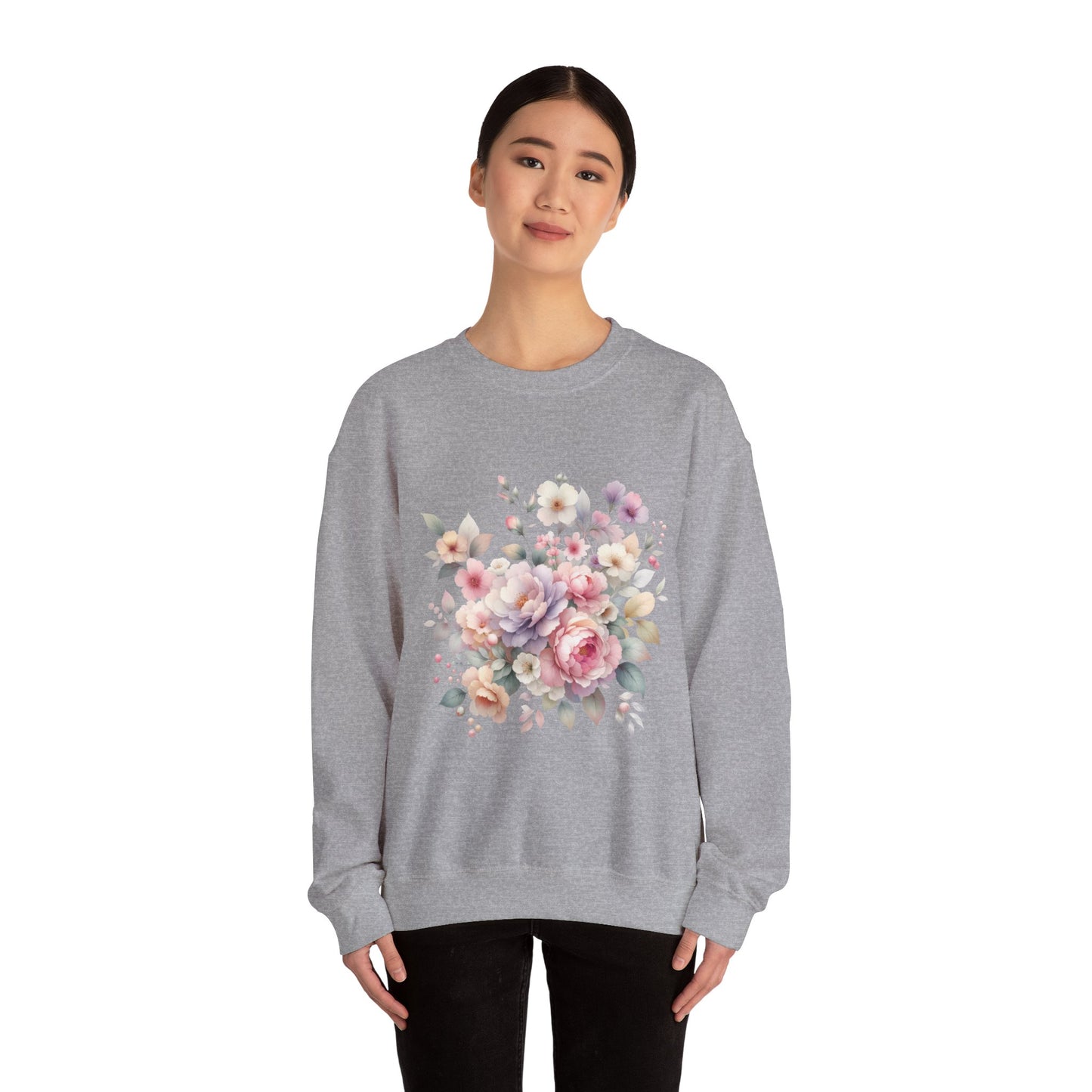 Floral Crewneck Sweatshirt, Cozy Floral Sweatshirt for Spring, Gift for Her, Women's Floral Top, Pastel Floral Sweatshirt