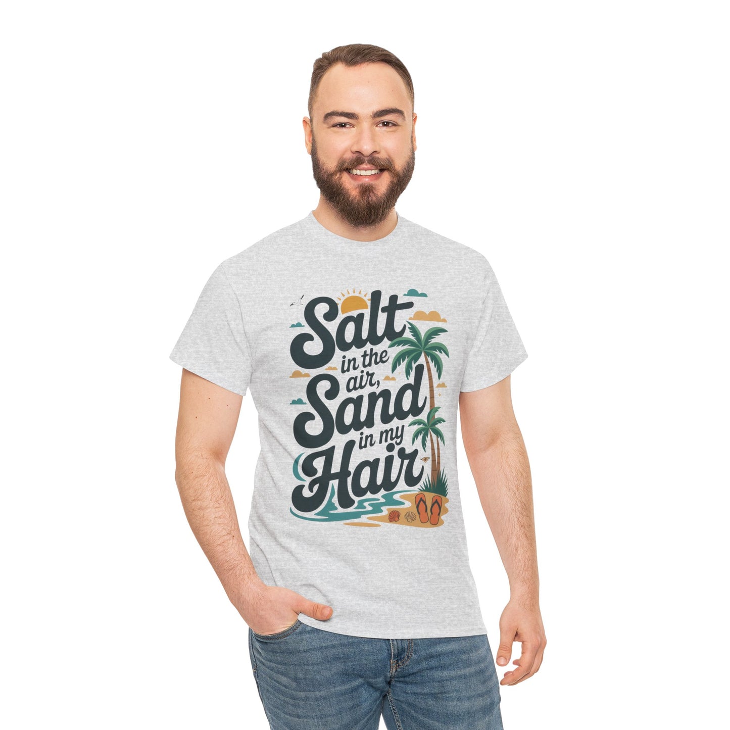 Salt in the Air Sand in My Hair Shirt, Beach Summer Vibes Graphic T-Shirt, Tropical Ocean Palm Design, Ocean-Themed Shirt, Gift Beach Lovers
