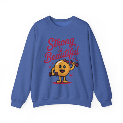 Strong is Beautiful Womens Crewneck Sweatshirt, Cute Fitness Graphic Pullover, Gym and Workout Motivation Sweater, Gift for Fitness Lovers