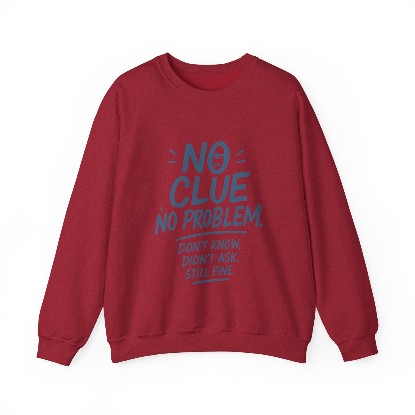Funny Mens Crewneck Sweatshirt, No Clue No Problem Quote, Dont Know Didnt Ask, Cozy Relaxed Fit Pullover,  Funny Casual Pullover