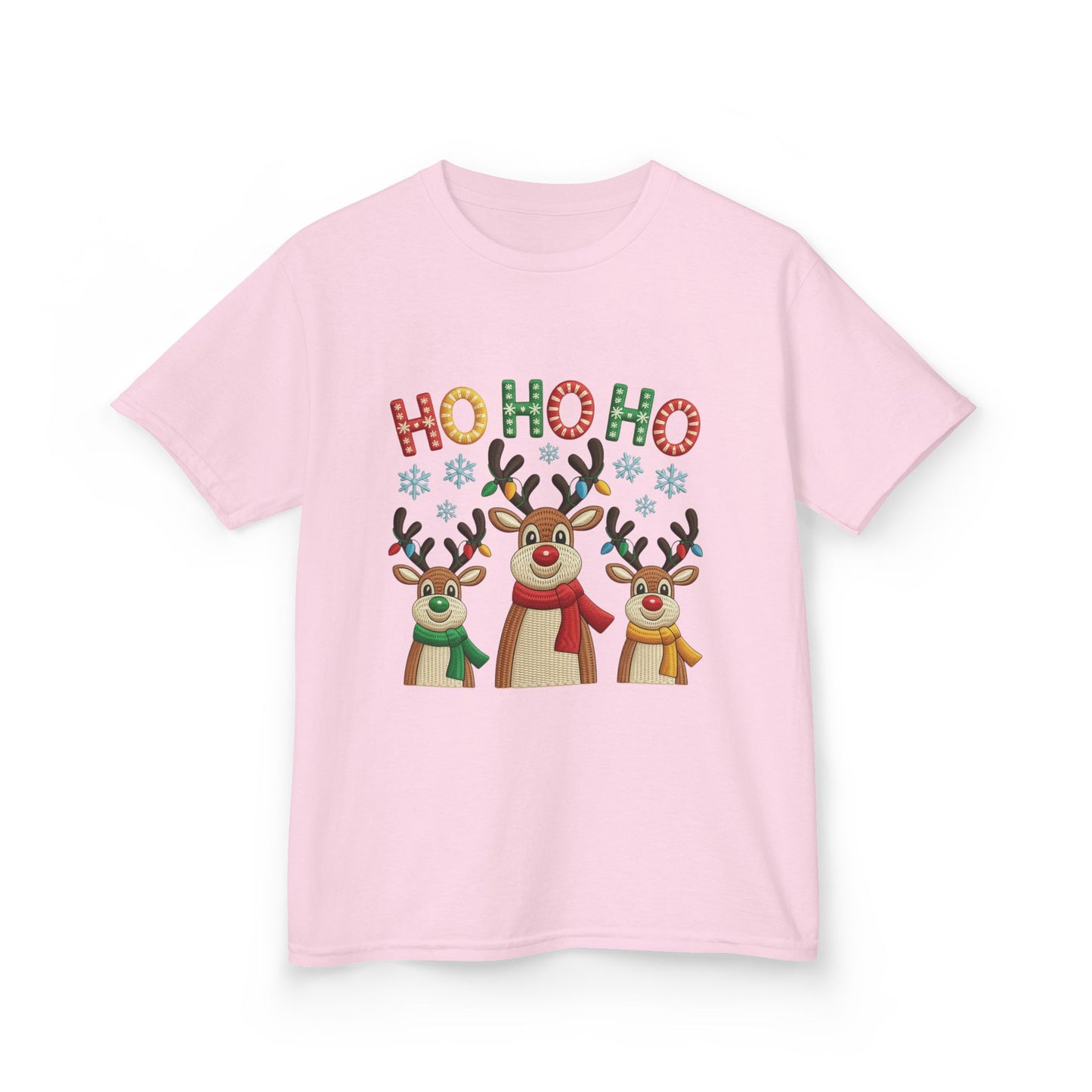 Ho Ho Ho Reindeer T-Shirt for Girl, Cute Christmas Kids Holiday Tee