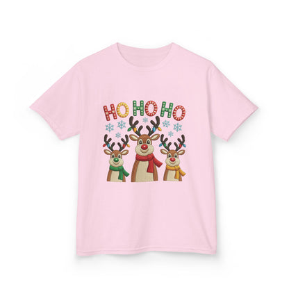 Ho Ho Ho Reindeer T-Shirt for Girl, Cute Christmas Kids Holiday Tee