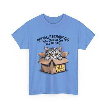 Socially Exhausted Cat Women's Tee, Funny Cat Shirt, Women's Graphic Tee, Gift for Introverts, Cute Animal T-Shirt, Weekend Wear