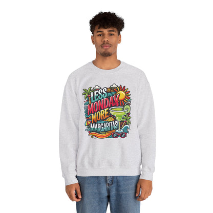 Less Monday More Margaritas Crewneck Sweatshirt, Funny Summer Unisex Beach Vibes Pullover, Fun Unisex Crewneck, Summer Parties Sweatshirt